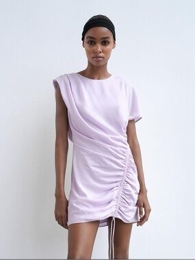 Zara Lilac Side-Ruched Mini Dress